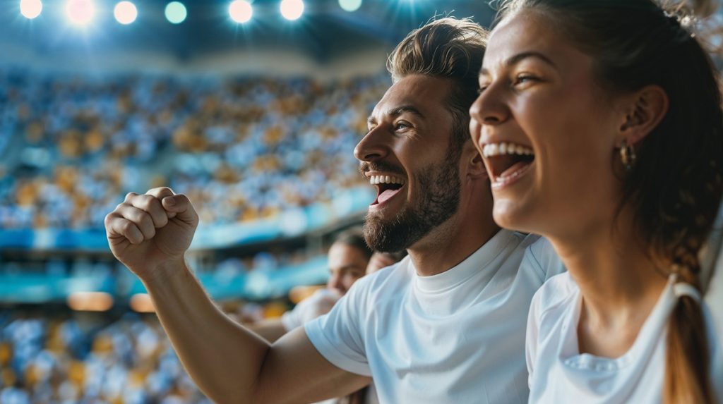 soccer fans cheering stadium
